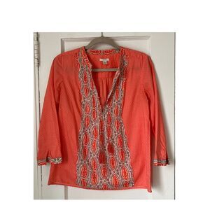 J. Crew Women's Blouse Size 4 Scalloped cotton poplin popover top Red Pink